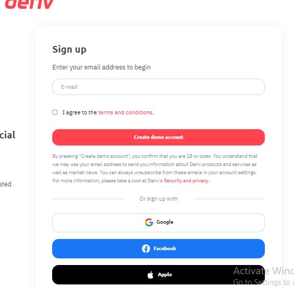 What is Deriv Trading 1 Deriv sign up page
